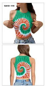 Front and back detail of tie-dye crop top for St. Patrick's Day in green and orange