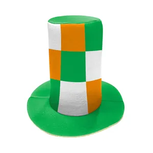 Green, white, and orange checkered St. Patrick's Day top hat for Irish festival celebrations