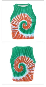 Front and back detail of a St. Patrick's Day crop top with green tie-dye spiral print