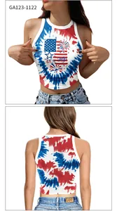 Front and back view of American Independence Day tie-dye crop top with 4th of July print
