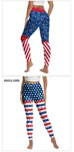 Detail von High-Waist Yoga-Leggings mit digitalem US-Flaggen-Muster und Sternenprint