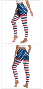 Detailansicht der High-Waist-Yogahose mit US-Flaggen-Muster und Sternenstreifen