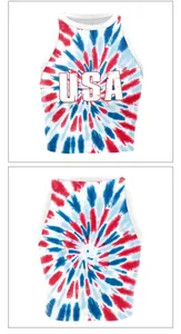 Detailed front and back view of USA flag tie-dye crop top with red, white, and blue pattern