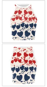 Front and back detail of American flag heart print crop top with racerback design