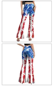 Front and back detail of high-waisted flared leggings with American flag star and stripe print