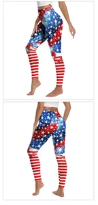 Details von High-Waist Yoga-Leggings mit US-Flagge und weihnachtlichem Aufdruck