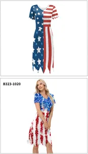 V-hals Independence Day jurk met zigzagzoom en Amerikaans vlagsterren- en strepenpatroon