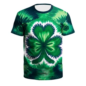 Grünes Herren T-Shirt mit psychedelischem Kleeblatt-Druck zum St. Patrick's Day