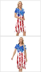 Detail van de Independence Day jurk met sterpatronen, strepen en onregelmatige zoom