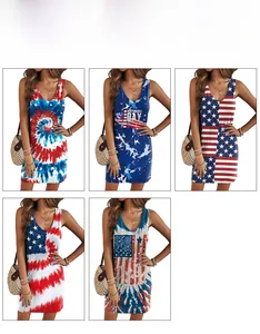 Détails des robes sans manches Independence Day avec motifs tie-dye et imprimé drapeau