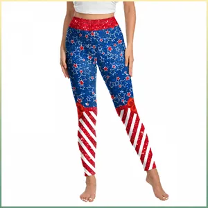 Damen High Waist Unabhängigkeitstag Yoga Leggings Stars and Stripes Print Stretch Slim Fit Holiday Fitness Hose