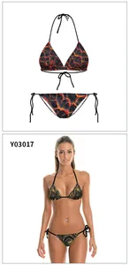 Détails de bikinis licou à impression numérique avec motifs lave et steampunk