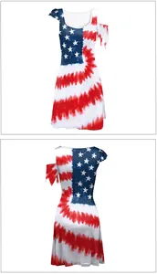 Front and back view of Independence Day tie-dye dress with cold-shoulder cutout detail