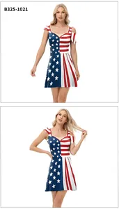 Detail view of American flag pattern print on a slim fit Independence Day summer dress