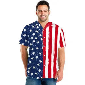 Camicia da uomo vintage bandiera USA con stampa stelle e strisce effetto consumato