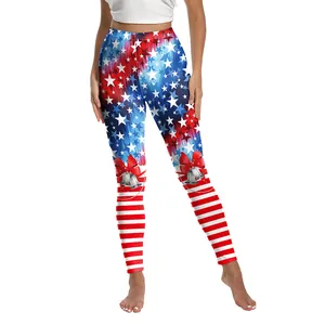 Damen Yoga-Leggings mit hoher Taille, US-Flaggen-Print und festlichen Schleifenmotiven