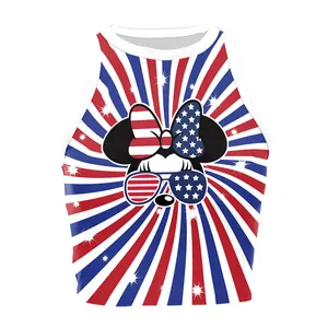 Women Patriotic Polyester Spandex Sleeveless Crop Top Independence Day Tie Dye Stars Stripes Digital Print Summer Vest
