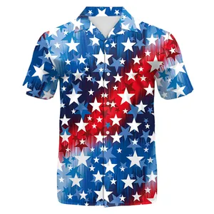 Camicia da uomo a maniche corte per il Giorno dell'Indipendenza con stelle e strisce