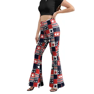 Women's Independence Day flare leggings with high-waist American flag star and stripe print