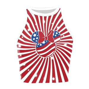 Women's Independence Day tie-dye crop top with patriotic star and stripe mouse motif