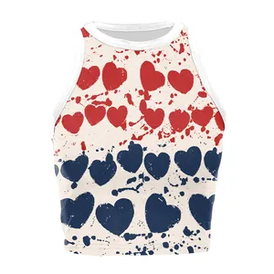 Independence Day women's cropped tank top with vintage tie-dye heart print