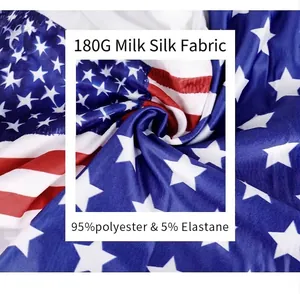 Detalle de tela de seda de leche de 180G con estampado de bandera de EE. UU. y 95% poliéster