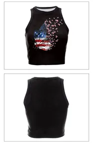 Detailansicht von Vorder- und Rückseite eines schwarzen Crop Tops mit USA-Schmetterling