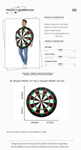 Size chart for target pattern sponge costumes including adult and child dimensions