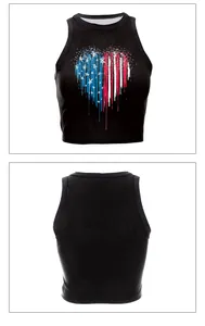 Vorder- und Rückansicht eines schwarzen Crop-Tops mit herzförmiger USA-Flagge im Drip-Style