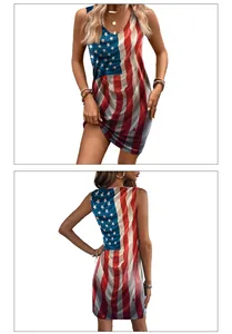 Vue avant et arrière d'une robe sans manches pour l'Independence Day avec motif drapeau USA