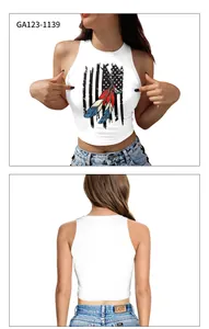 Vorder- und Rückansicht eines weißen Crop-Tops mit Vintage-Federdruck für Damen