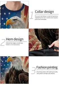 Detail view of the round collar and 3D digital eagle print on the men's tank top
