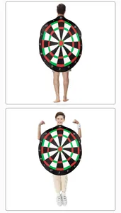 Detail of adult and child wearing dart board costume cape made of soft plush fabric