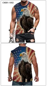 Front and back view of men's Independence Day tank top with bald eagle and US flag print