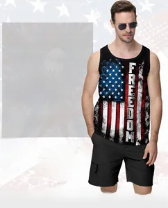 Close-up of Independence Day vest featuring Freedom print and American flag design