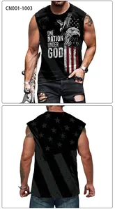 Detail showing the American flag eagle print and One Nation Under God text on a men's vest