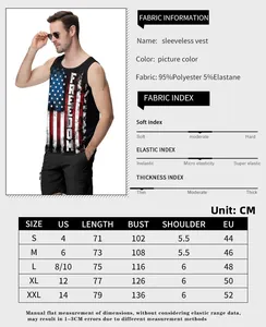 Size guide for men's vintage tank top with USA Freedom print and fabric details