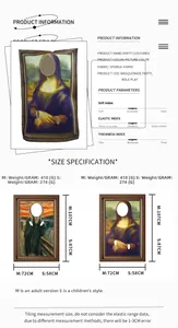 Detailed size chart for Mona Lisa costume with height and weight specs for adults and kids