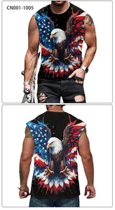 Detail view of American flag eagle digital print on men sleeveless summer tank top