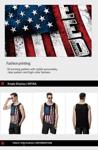 Detail of the 3D printed FREEDOM text and American flag on a black men's tank top