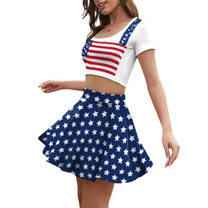Conjunto de animadora de dos piezas para mujer del 4 de julio con estampado de estrellas