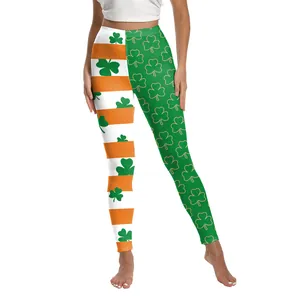 Women St Patrick's Day Shamrock Print High Waist Leggings Green Leprechaun Clover Skinny Yoga Pants Holiday Tights