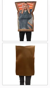 Front and back view of adult The Scream painting costume with digital print and frame