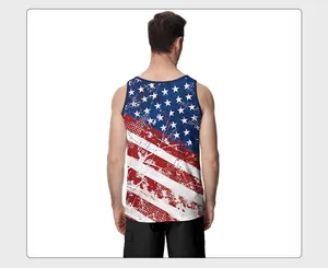Detailed back view of vintage American flag print racerback tank top with distressed texture
