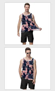Detail of men's tank top with US flag and Statue of Liberty print in casual style