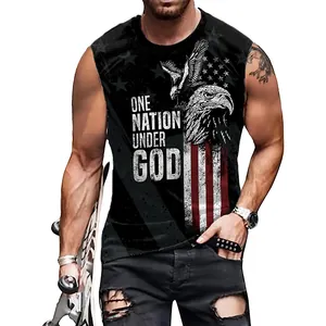 Men's Independence Day tank top with American eagle and One Nation Under God print