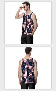Detail view of oversized tank top with American flag and Statue of Liberty print