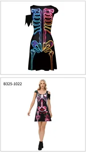 Detail of Halloween dress with neon skeleton print and comfortable sleeveless cut