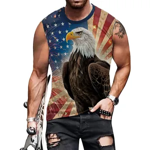 Men's Independence Day tank top with 3D bald eagle and American flag print
