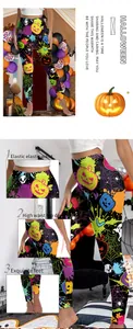Détails du legging de yoga Halloween avec motifs citrouilles et design taille haute galbant